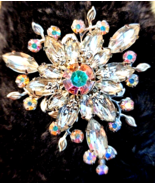 Vtg 50s Judy Lee Aurora Borealis &amp; Rhinestones Silver Tone Atomic Spray ... - $1,594.65 MXN