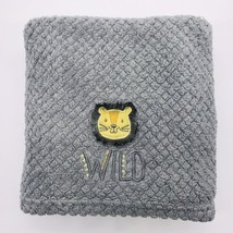 Zak &amp; Zoey Baby Blanket Lion Wild Embroidered Gray Mane Fringe - £6.28 GBP