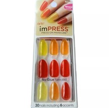 NEW Kiss Nails Impress Press On Manicure Almond Gel Red Orange Yellow Jelly - £7.09 GBP