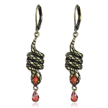 LO4205 - Antique Copper Brass Earrings with AAA Grade CZ  in Garnet - $441.26 MXN