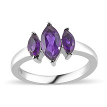 Ladies Natural Marquise Amethyst 3 Stone Ring in 316L Stainless Steel Size 8 NEW - $19.79