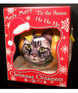 E&amp;S Pets Christmas Ornament Silver Tabby Cat Kitten with Yellow Ribbon B... - $6.99