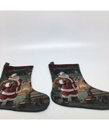 2 Christmas Stockings Santa &amp; Toys - Front is Tapestry Looking w/ Green ... - $15.63