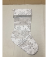 White Silky Snowflake Christmas Stocking Glittery 18 in with Fringe - £11.55 GBP