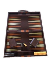 VTG Backgammon Set Suitcase Brown Butterscotch Dice Cups 1970s - £41.63 GBP