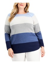 MSRP $52 Karen Scott Women&#39;s Color Block Long Sleeve Sweater Navy Size 0X - £7.27 GBP