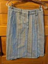 CJ Banks Denim Skirt Sz 8 Blue White Striped Jean Pinstriped Christopher Modest - £15.67 GBP