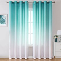 Aqua Blue And White Gradient Faux Texture Grommet Window Curtain For Sliding - £35.71 GBP