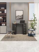 Black Home Office Desk with Storage &amp; Wheels - £145.61 GBP