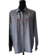 Womans Long-Sleeve Button Shirt with Floral Embroidered Appligue, Poly/R... - $27.46 CAD