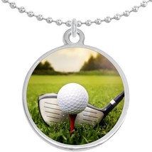 Golf Driver and Ball Round Pendant Necklace Beautiful Fashion Jewelry - £8.58 GBP