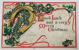 Christmas Greetings Good Luck Horseshoe Glitter Decorated Embossed Postcard X6 - £4.68 GBP