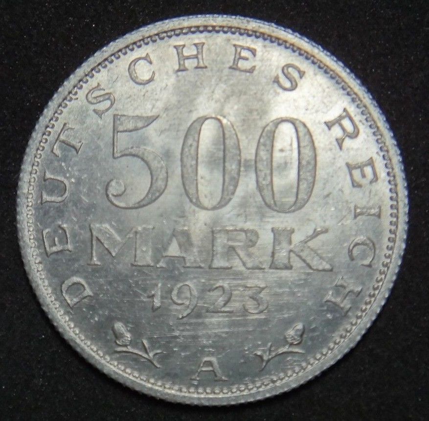 Primary image for GERMANY 500 MARK ALU COIN 1923 A WEIMAR TIME RARE COIN aUNC