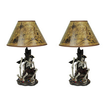 SET OF 2 Pirate Skeleton with Treasure Table Lamps with Shades 21 inches tall - £110.38 GBP