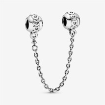 S925 Sterling Silver Band of Hearts Safety Chain Charm,Fit Pandora bracelet - £10.80 GBP