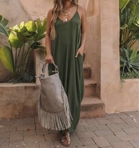 Elan Jordyn V neck V back Black Maxi Dress Pockets Olive - $47.52 CAD