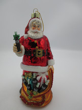 Coca-Cola Kurt Adler Glass Ornament Holiday Christmas Santa with Sack of... - $34.65
