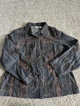 Chico Denim Shirt Jacket Bronze Embroidered Sequins Size 3 (16) Button Pockets - £17.17 GBP