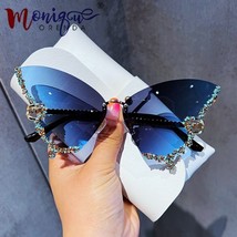 Luxury Diamond Butterfly Sunglasses Women Brand Y2k Vintage Rimless Oversized - £9.49 GBP+