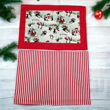 2 Christmas Placemats Double Sided Red White stripes Winter Ice Skating Penguin - £11.93 GBP