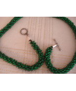 Kumihimo Beaded Necklace 21.75 inches In green, silver-lined glass beads... - $82.32 CAD