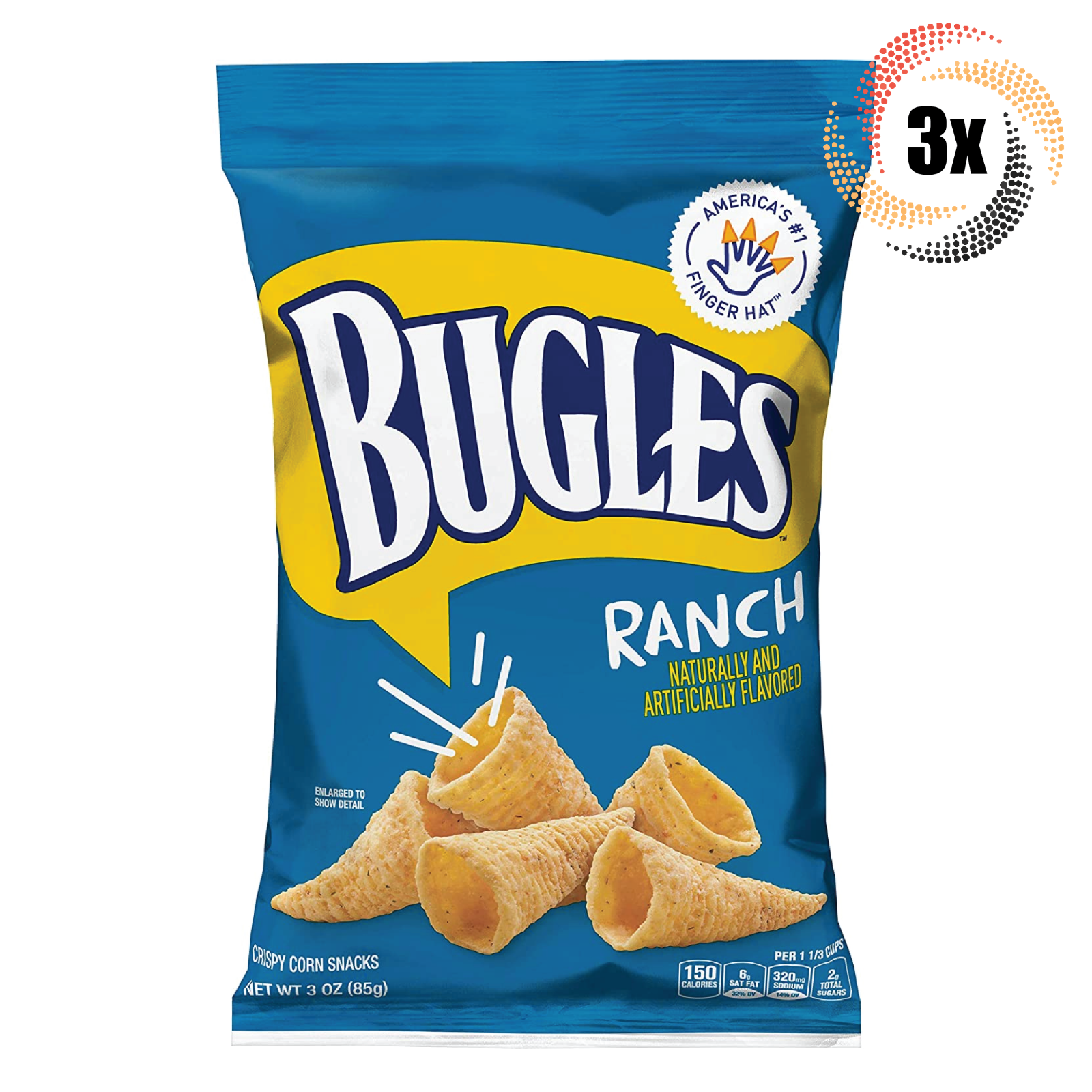 3x Bags Bugles Ranch Flavor Crispy Naturally Flavored Corn Chips Snacks 3oz - $15.69