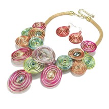 Colorful Statement Crystay Jewelry Set For Women Metal Earrings Pendant Necklace - £21.27 GBP