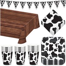 Cow Print Party Pack - Black and White Cow Paper Dessert Plates, Napkins... - £11.93 GBP+