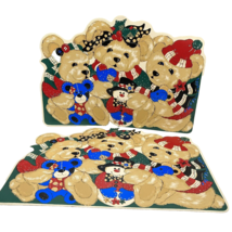 Vintage Christmas Teddy Bears Vinyl Table Placemats 17.5 x 12&quot; Lot of 2 - £10.07 GBP