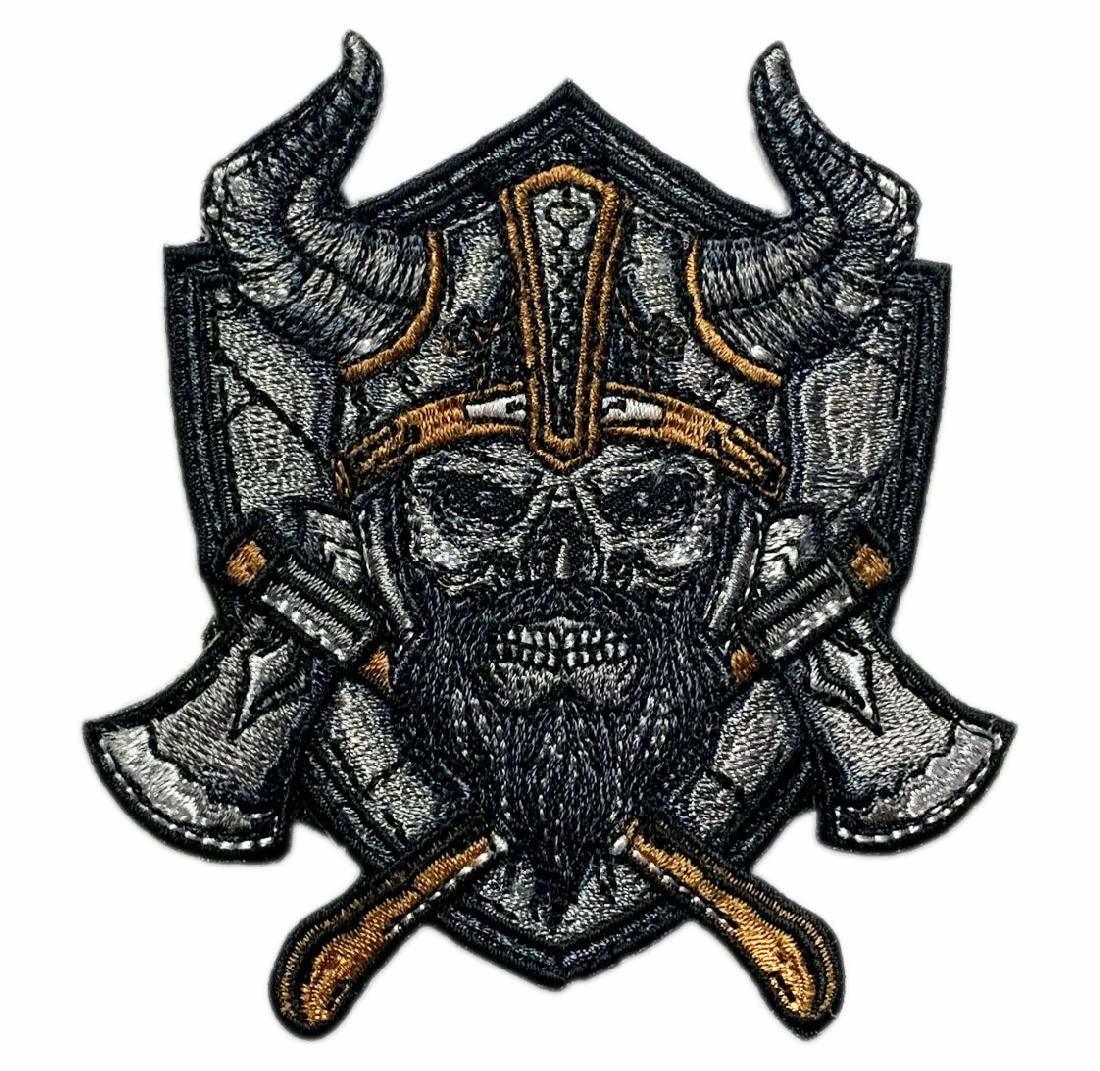 Primary image for Viking Skull Axe Embroidered Patch [Hook Fastener - 3.5 X 3.0 inch - VS4]