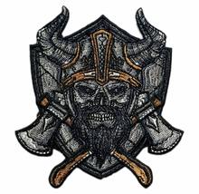 Viking Skull Axe Embroidered Patch [Hook Fastener - 3.5 X 3.0 inch - VS4] - $8.99