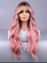 Pink weavy wig,pink curly wig, blonde wig with waves,pink wig with bangs - £27.45 GBP