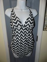 Liz Lange Maternity Swim Suit Chevron Gray White Print Bunched Size M NWOT - $31.50