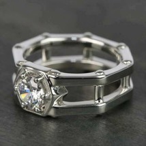 2CT Rund Diamant Herren Hexagon Verlobung Hochzeit Ring 14K Weiß Vergoldet - £120.25 GBP