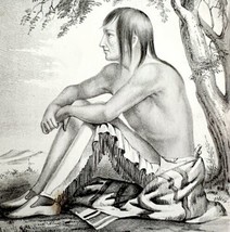 Chief Of Cheyennes 1847 Hand Lithograph Victorian Native American Rare DWAA1A - £47.17 GBP