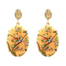 Beige Crystal &amp; Resin 18K Gold-Plated Bird Branch Oval Drop Earrings - £11.98 GBP
