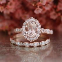 1.50Ct Oval Cut Peach Morganite Halo Engagement Ring 14K Rose Gold Finish  - £112.79 GBP