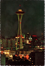 Vtg Postcard Space Needle at Night, Seattle Skyline - £5.15 GBP