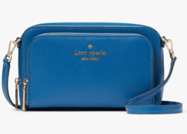 NWB Kate Spade Dual Zip Staci Crossbody Dark Blue Leather WLR00410 Gift Bag FS - £82.12 GBP