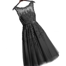 Kivary Little Black Tulle Sheer Bateau Tea Length Short Prom Dresses Cocktail Go - £93.95 GBP