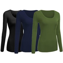 Women&#39;S Junior And Plus Size Basic Scoop Neck Tshirt Long Sleeve Tee, Small, 3Pk - £48.78 GBP