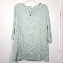 J Jill Love 100% Linen Seaglass Green Tunic Top Size M Mixed Media New - £23.26 GBP