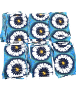 Vintage Barkcloth Fabric Floral Blue MCM Mod Flower Lot Floral Quilt Squ... - €47,93 EUR