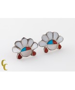 925 sterling Silver Turquoise/Coral/Mother Of Peal Dangle Earrings - $51.78