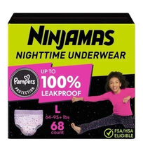 Ninjamas Nighttime Bedwetting Underwear Girl, Size 8, 68 Count - $35.99
