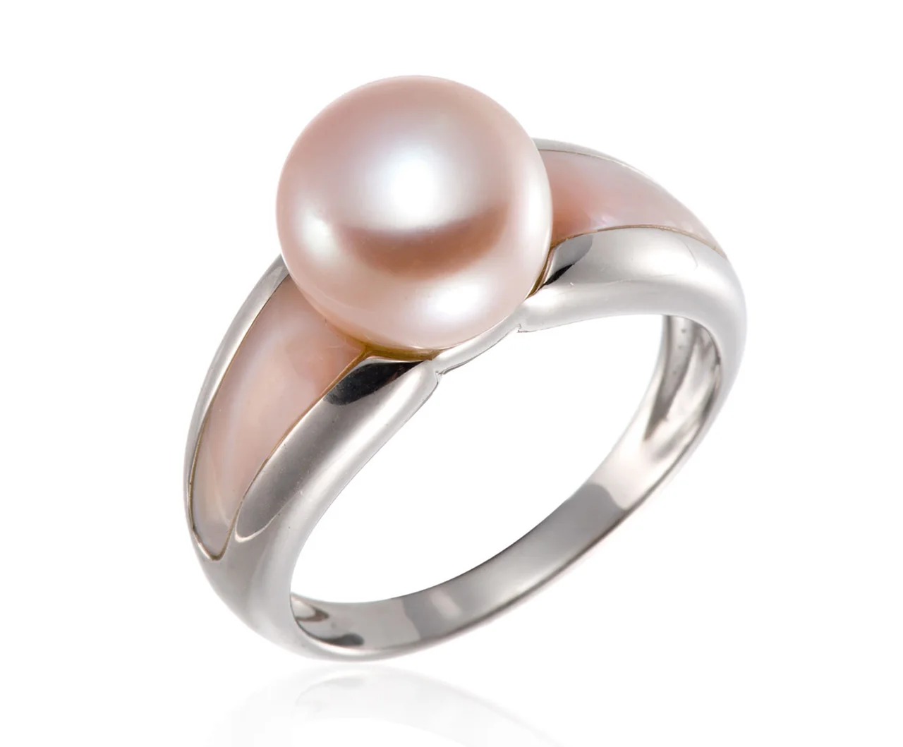 Freshwater Pearl and Mother of Pearl Rodiumn Over Sterling Silver Ring. girls cu - £58.45 GBP