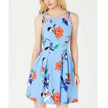 Vince Camuto Womens 14 Blue Floral Strappy Halter Lined Fit Flare Dress NWT - £33.18 GBP
