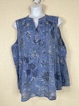 NWT Cocomo Womens Plus Size 3X Blue Floral Woven V-neck Top Sleeveless - £22.56 GBP