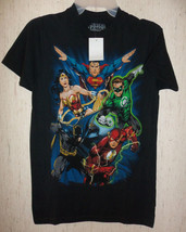 NWT MENS DC Comics JUSTICE LEAGUE SUPER HEROES BLACK NOVELTY T-SHIRT SIZE S - $18.65