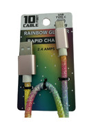 Rainbow Glitter Type C Rapid Charge Cable 10&#39; USB 2.4 Amps Pastel Colors - £9.90 GBP